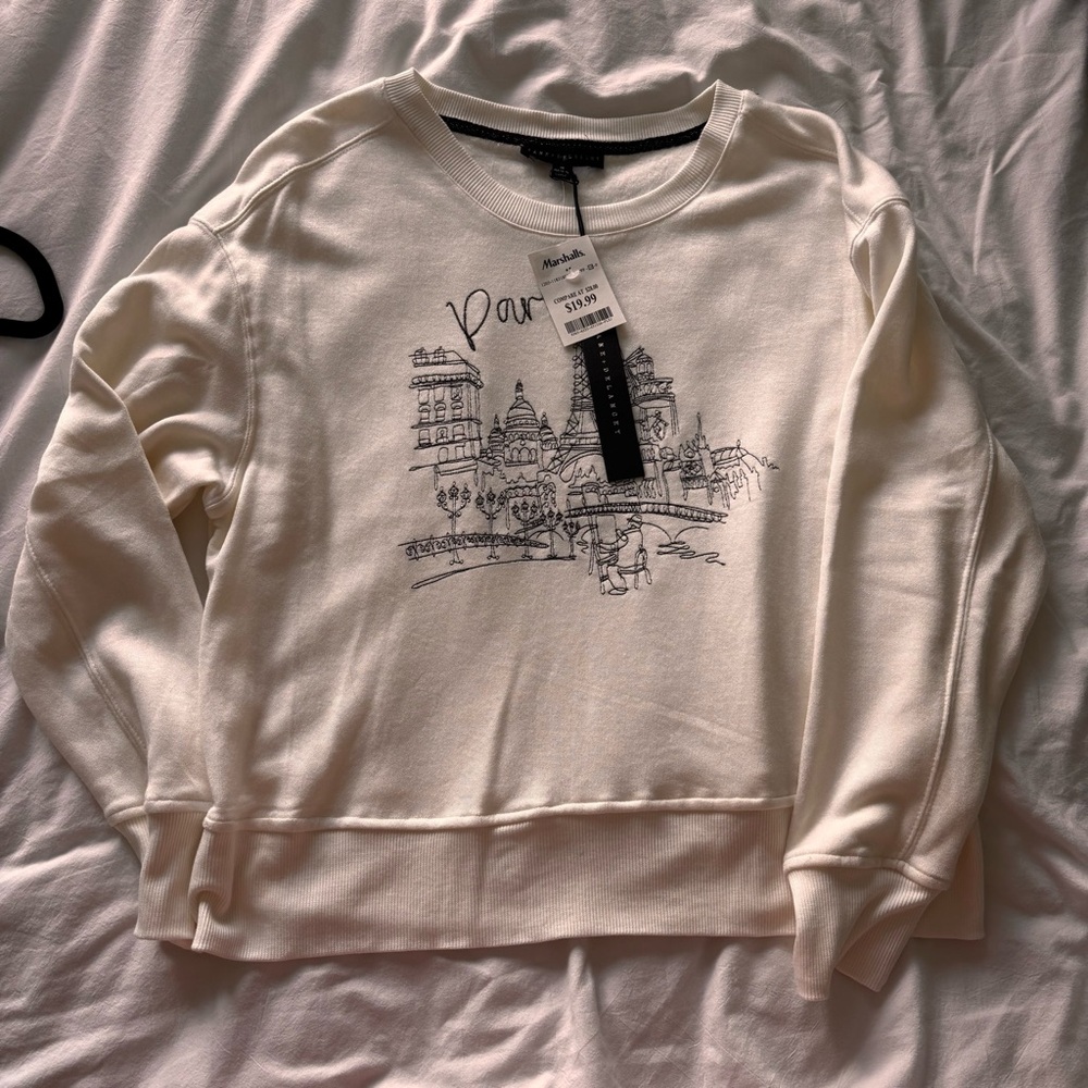 Jane and Delancey Cream Crewneck Sweater with Graphic Design